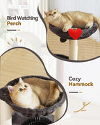27.8" Small Cat Tree Tower for Indoor Cats, Multi-Level Cute Cat Tree with Scratching Post| Plush Hammock| Perch| Replaceable Cover| Groomer Brush| Dangling Ball for Kittens Play & Rest