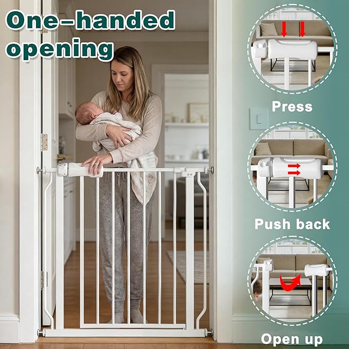 TSAYAWA 57.5"-62" Extra Wide Auto Closing Baby Safety Gate for Stairs & Doorways, Pressure Mounted No Drill Pet Gate with Walk-Through Door - Heavy Duty Childproof Gate for Toddlers, Kids, Dogs