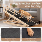 SLSY Dog Ramp for High Bed Couch, Folding Adjustable Pet Ramp with Non-Slip Rubber Mat, 62.9" Long, 5 Adjustable Heights 15.7''–31.4", Portable Step Supports Pets up to 250 lbs for Large Pet(Natural)