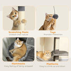 PawHut Cat Tree, 80" Large Cat Tower for Indoor Kittens with 2 Spacious Condos, Sisal Scratching Posts, 2 Hanging Balls, Comfy Hammock, Perches, Bed, Dark Gray