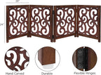 Wooden Foldable Pet Dog Safety Gate - 4 Panels Scroll 20 W x 24 H- Hand Carved Solid Wood & MDF- Free Standing Portable Indoor Doorway Hall Stairs Puppy Fence -Fully Assembled- Antique Brown -IRONGATE
