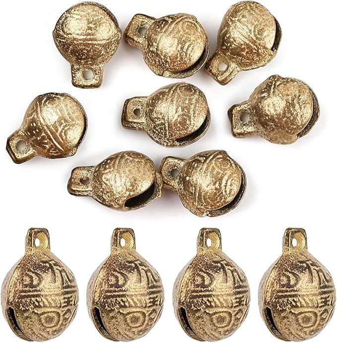 AUEAR, 8 Pack Vintage Brass Mini Jingle Bell DIY Craft 32mm Small Tibetan for Jewelry Making Charms Pendants Wind Chimes Home Door Decor