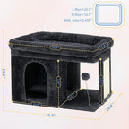 Heybly Cat Tree, 14 inch Cat Tower with Large Perch Bed and Cat Condo for Indoor Cats Large Adult, Cat House with Scratching Posts and Interactive Spring Balls for Your Kittens, Smoky Gray HCT203SG