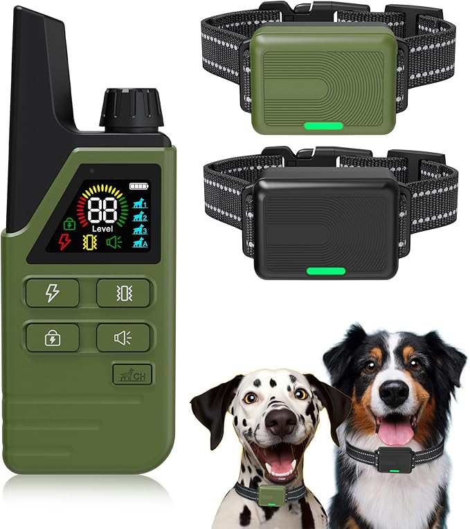 Dog Shock Collar 2 Dogs (5-120Lbs) - 4500FT Dog Training Collar with 3 Training Modes, Security Lock,Reflective Nylon Colar，IP67 Waterproof＆Rechargeable e-Collar with Remote for All Breeds, Sizes