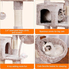 Heybly Cat Tree with Toy, Cat Tower Condo for Indoor Cats, Cat House with Padded Plush Perch, Cozy Hammock and Sisal Scratching Posts, Muchroom HCT004SMU