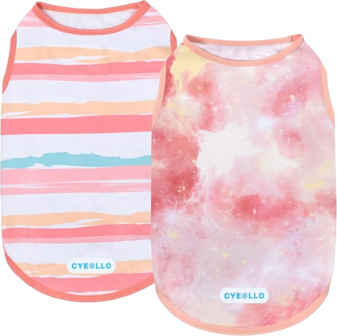 cyeollo 2pack Dog Cooling Shirt, Breathable Sleeveless Summer Clothes for Dogs, Intant Cool T Shirts for Small Dogs, Pink S
