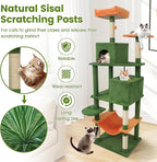 PETSITE Multi-Level Cat Tree, 75 Inches Tall with Sisal Scratching Posts, 2 Condos, Hammock, Dangling Balls, and Cozy Top Perch, Ideal for Indoor Cats to Play and Rest (Green)