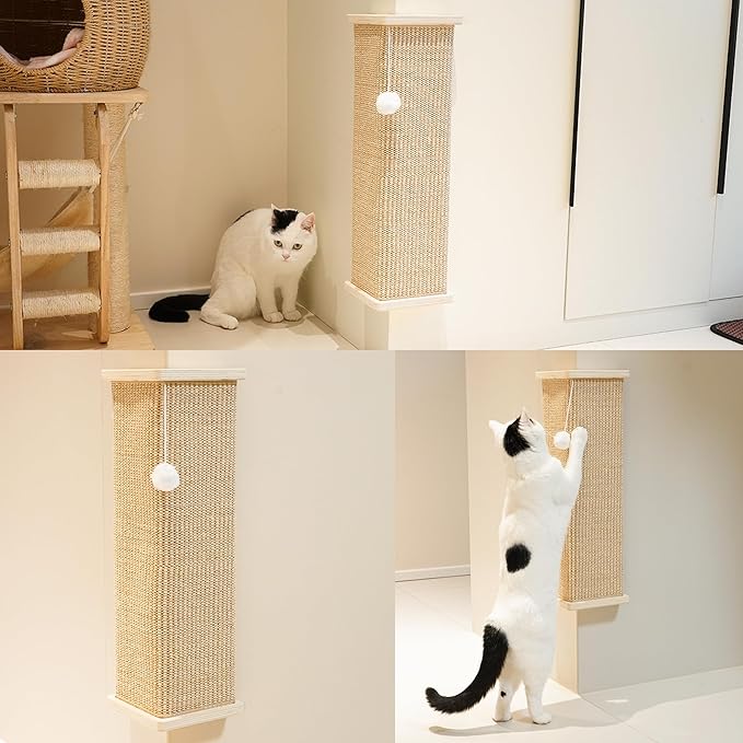 PETKARAY Sisal Corner Cat Scratcher, 22" Large Cat Wall Scratcher, Scratching Post for Indoor Cats, Wall Mounted Sisal Scratch Pad with Toy Ball