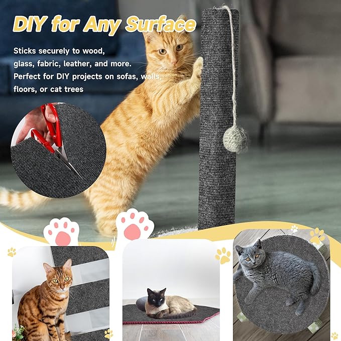 Cat Scratch Furniture Protector, 78.7''x15.8'' Trimmable DIY Self-Adhesive, Durable Corner Scratcher Couch Protectors from Cat Claws for Sofa, Tree Shelves & Scratching Posts (Dark Gray)