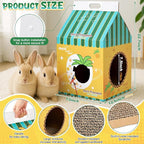 22.7'' x 13'' x 12.6'' Cardboard Bunny Hideout with Scratcher, Cardboard Cat House, Milk Carton Pineapple Room, Playhouse for Small Animals