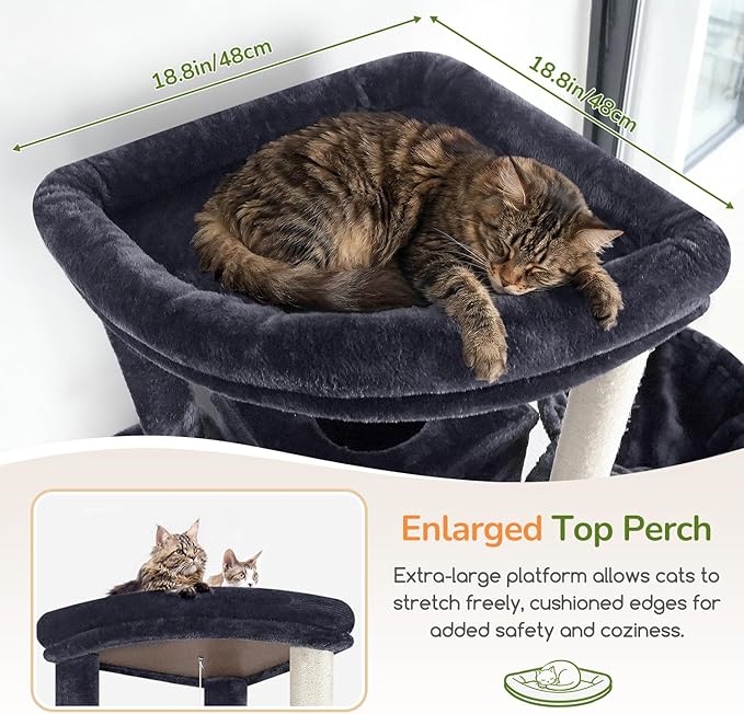 Globlazer Extra Large Cat Tree, 78 inch Sturdy Tall Cat Tree Tower for Indoor Multiple Large Adult Cats Kittens with 6 Scratching Posts, Enlarged Top Perch, 2 Padded Condos, S78G, Dark Grey