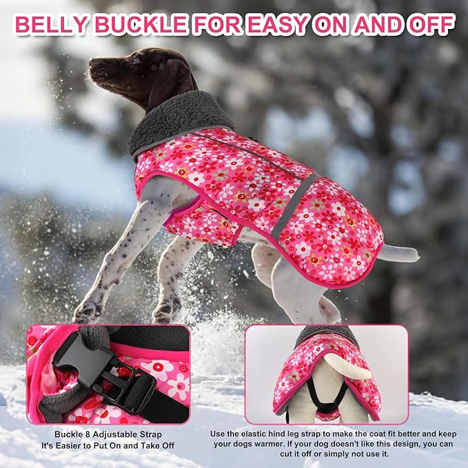Doglay Dog Coat, Waterproof Dog Jacket Pet Winter Coat for Cold Weather with Thicken Furry Collar, Reflective Puppy Winter Jacket Warm Fleece Lining for Small Medium Large Pets