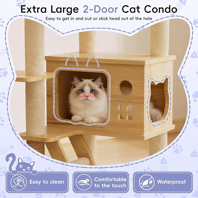 48.8" Wooden Cat Tree for Indoor Cats, Multi-Level Cat Tower with Space Capsule, Acrylic Hammock, Sisal Scratching Posts & Ladder, Large Cat Condo for Small and Large Cats
