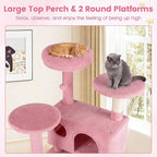PETSITE 52-inch Cat Tree, Multi-Level Cat Tower with Sisal Scratching Posts, 2 Comfy Condos, Plush Padded Soft Top Perch, Dangling Balls, and Climbing Ladder, Ideal for Indoor Cats (Pink)