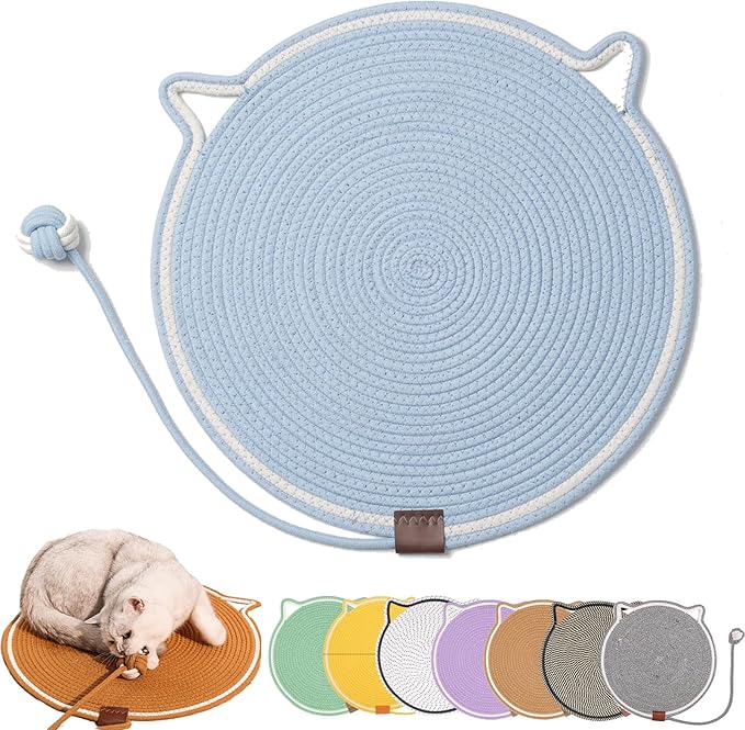Celery Pets, Dual Scratching Pad for Cats, Celery Pets Cat Scratcher Mat, Natural Cotton Rope Cat Scratching Mat, Scratching Pads for Indoor Cats (Blue,17in)
