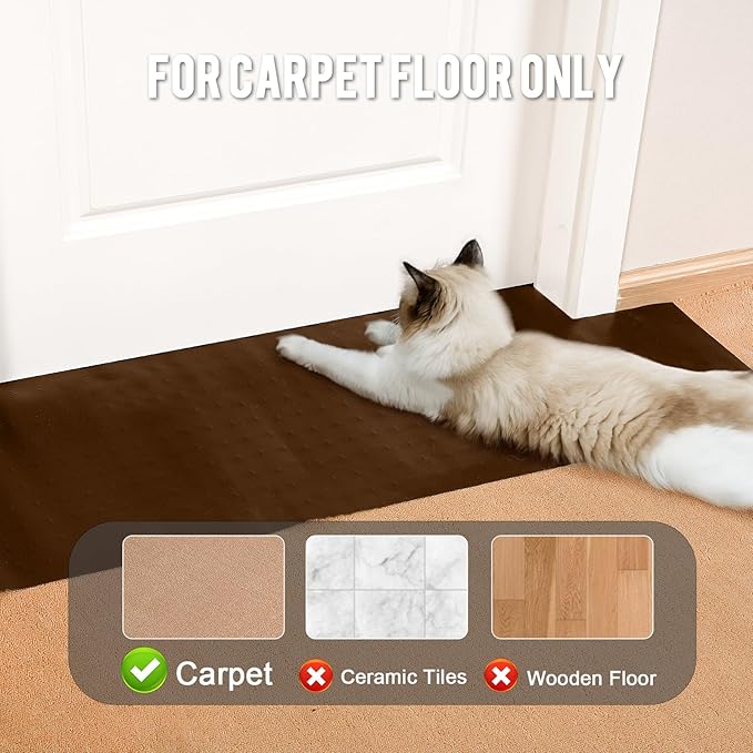 Uross Carpet Protector for Pets -3.6FT Brown Round Corner Plastic Carpet Protector, Under Door Cat Carpet Protector for Doorway, Anti Cat Scratch Carpet Protector Mat, Stop Cats from Scratching Carpet