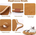 2-Pack Cat Scratching Mats, Natural Cotton Rope Scratch Pad with Ear Shape Hanging Hook and Play Ball, Furniture Protector for Wall, Floor, Sofa, Couch, Carpet, Brown