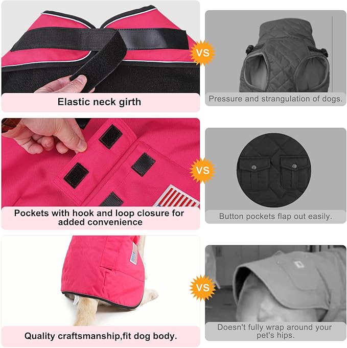 BEAUTYZOO Dog Winter Coat for Large Dogs Waterproof, Warm Reflective Great Dane Oxford Canvas Jacket, Fleece Dog Cold Weather Coats Windproof for Female Male Dogs, Rose Pink L