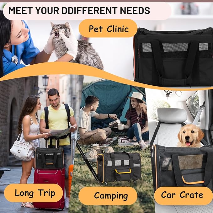 Pet Carrier for Small Pet, Cat Dog Carrier for Car Soft Sided Dog Rolling Crate Cat Travel Bag