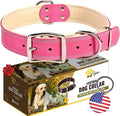 ADITYNA Heavy-Duty Pink Leather Dog Collar for Large Dogs - Lined with Soft Leather - Girl Dog Collar for Walking, Training, and Hiking