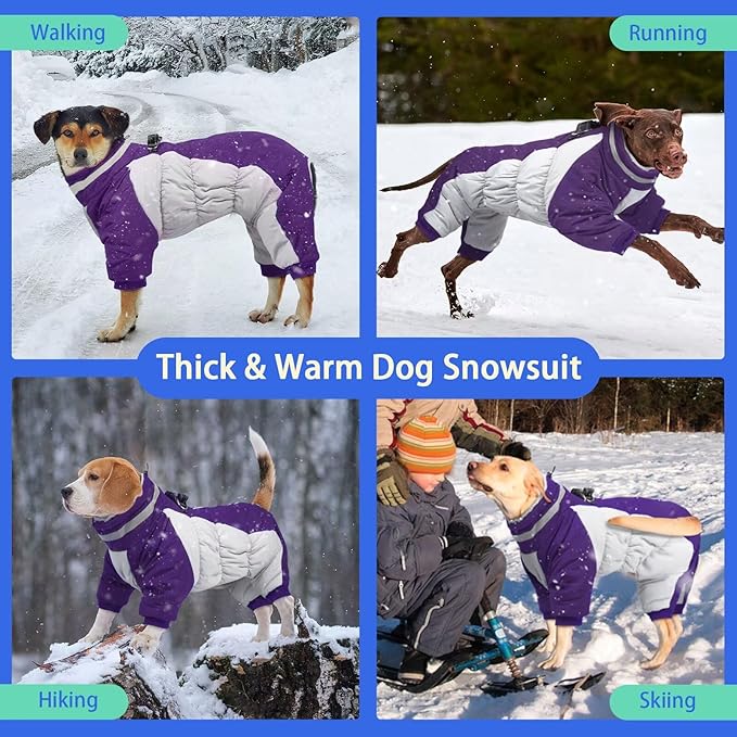 MIGOHI Full Body Dog Coat - Warm Reflective Large Dog Winter Coat with Harness,Turtleneck Fleece Jacket for Dogs,Four-Leg Windproof Puffer Jackets Snowsuit with Zipper for Small Medium Large Dogs,2XL