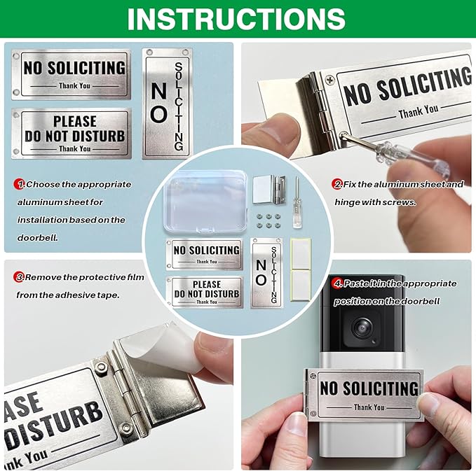 Metal Doorbell Cover No Soliciting Sign for House，Universal Fitting Doorbell Cover That Rotates From NO SOLICITING to DO NOT DISTURB,Flipable No Solicitors Sign for Ring Doorbell, Horizontal & Vertical Mode, Easy Installation，The Gift for Home Offices ...