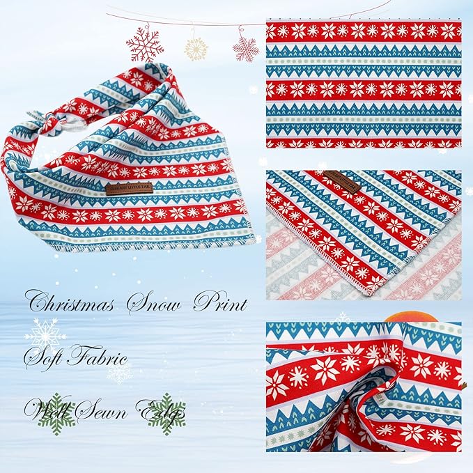 Elegant Little Tail Christmas Dog Bandana - Holiday Bandanas for Small, Medium, Large Dogs - Soft, Washable, Adjustable Square Scarf Kerchief for Girls and Boys