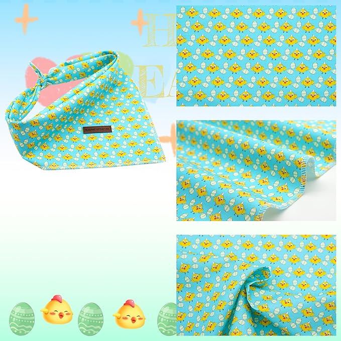 Elegant little tail Easter Dog Bandana, Chicken Eggs 1PC Washable Dog Scarf Female or Male Square Bib Kerchief Scarf Adjustable Pet Bandana for Medium Large Dogs