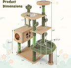 Tangkula Cactus Cat Tree, 59 Inch Tall Cat Tower with Sisal Scratching Posts, Cat Condo, Perch, Space Capsule, Large Bed, Self Groomer, Rope, Ball, Green Cute Cat Tree Tower for Indoor Cats