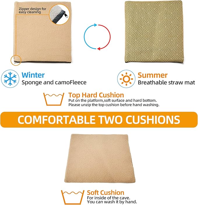 Cat Houses for Indoor Cat, Large 2-Sided Reversible Cushion Cat Condo with Safety Strap, Foldable Cat Hideway with Sisal Scratch Pad, All Seasons Pet Bed for Multi Cats,Dark Grey
