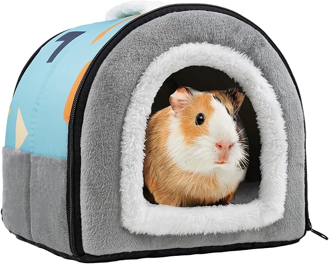 Pet Soft Guinea Pig Hideout, Washable Guinea Pig Bed Cozy Small Animals House Cave Accessories for Rabbits Hamster Rats Chinchilla (Blue&Grey)