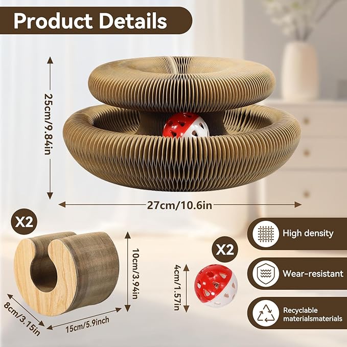 2PCS Magic Organ Cat Scratching Board,Foldable Reversible Accordion Cats Toy with Ball Bell for Indoor Outdoor Cats Toy Exercise Anxiety Relief