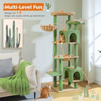 PETEPELA 69" Cactus Cat Tree for Indoor Large Cats, Large Cat Tower for Adult Cats with Super Big Hammock, Cat Climbing Tree Tower with Scratching Posts, Condo House and Cozy Top Perch, Green