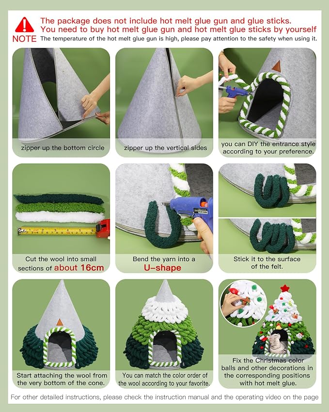 Christmas Clearance DIY Cat Tree with Cat Beds & Cave, Felt Nest, Indoor Cat House - 20 x 24 Inches