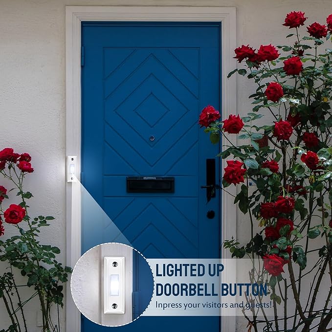Dreyoo Metal Doorbell Push Button, Heavy Duty Metal Door Bell Wired Button LED Lighted Wall Mounted Door Bell Push Buttons for Home Universal Garage Opener Switch Property in Copyright(White)