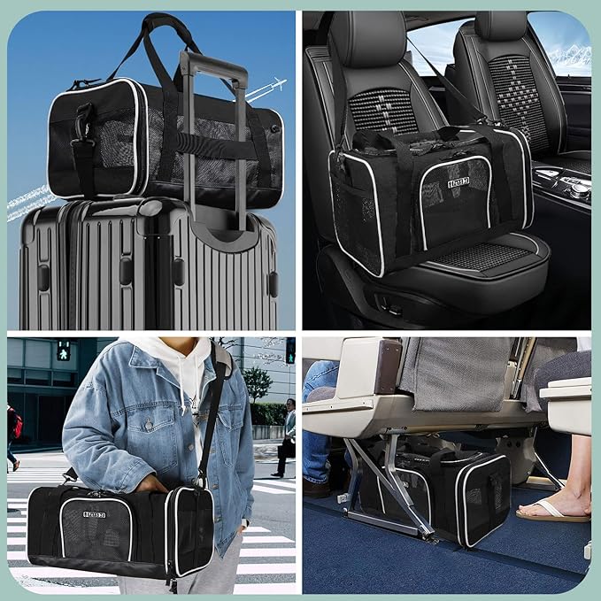 Petskd Pet Carrier 18x13x9.5 Southwest Airline Approved, Pet Travel Carrier Bag for Small Cats and Dogs, Soft Dog Carrier for 1-15 LBS Pets,Dog Cat Carrier with Safety Lock Zipper (Black)