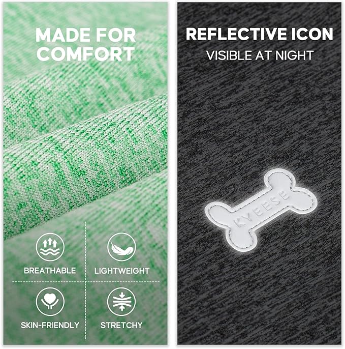 KYEESE 2Pack Dog Shirt, Lightweight Sun Protection Sleeveless Dog T Shirts for Small Medium Dogs Boy, Breathable Pet Reflective Tank Top Summer Dogs Clothes for Outdoor Walking, Grey+Dark Green, XL