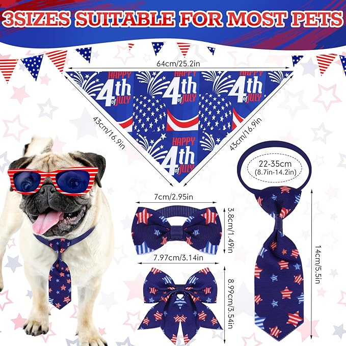 Reginary 120 Pcs 4th of July Dog Bandanas Bulk Dog Bows Set Bow Ties Cat Scarf Colorful Washable Triangle Pet Kerchief Cute Bib for Summer Small Medium Large Pets Grooming Accessories Costume