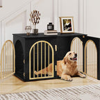 39.4" Wooden Dog Crate Furniture, Indoor Dog Kennel Dogs Cage for Small/Medium/Large Dogs, Heavy Duty Dog Crates Decorative Pet House End Side Table TV Stand, Black Gold DFC84104A