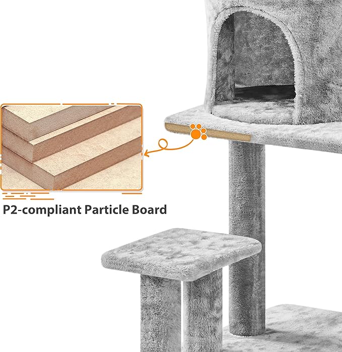 Topeakmart Cat Tree 57in, Multi Level Cat Tower with Basket & Condo & Scratching Post & Padded Perch & Extended Platform & Fur Ball Cat Furniture