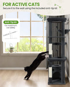 Multi-Level Cat Tree Tower for Indoor Cats, 67 inch Tall XL Heavy Duty Climbing Tower with 3 Large Platform, Scratching Post, Hammock, Kitty Condo for Multiple Cats, Extra Large Cat Trees, Dark Grey