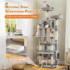 PAWZ Road Large 72 Inch Cat Tree and Tower for Indoor Cats - With Sisal-Covered Scratching Posts, Padded Perches, Condos, and Basket - Gray