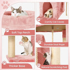 58.5inch Large Cat Tree Tower Condo for Indoor Cats, Soft Plush Multi-Level Climbing Tree Cat House with Cat Cave, Scratching Post, More Entrance/Exit, Sisal Rope, Pink