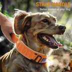 HYDEME Tactical Dog Collar, Alpine Loop Adjustable Military Training Nylon Dog Collars with Handle and Reflective for Small Medium Large Dogs, with Airtags Protective Case & Patches.(M,Orange)
