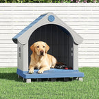 Fancyango Large Dog House Outdoor Indoor, Sturdy Plastic Waterproof Doghouse with Air Vents and Elevated Floor, Easy Clean and Assemble for Medium Large Dogs (Blue, 33" L×31.5" W×38" H)