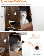 Modern Wood Cat Tree for Indoor Large Cats, 56 Inch Tall Cat Tower with Perch Bed, Multi-Level Trees with 2 Hammock, Cat Condo, Scratching Board, Removable Pads, Cat Furniture, Rustic Brown