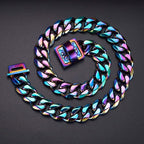 19 mm Dog Collar Rainbow Heavy Duty Stainless Steel Dog Colorful Luxury Training Collar Cuban Link with Durable Clasp Necklace Chain
