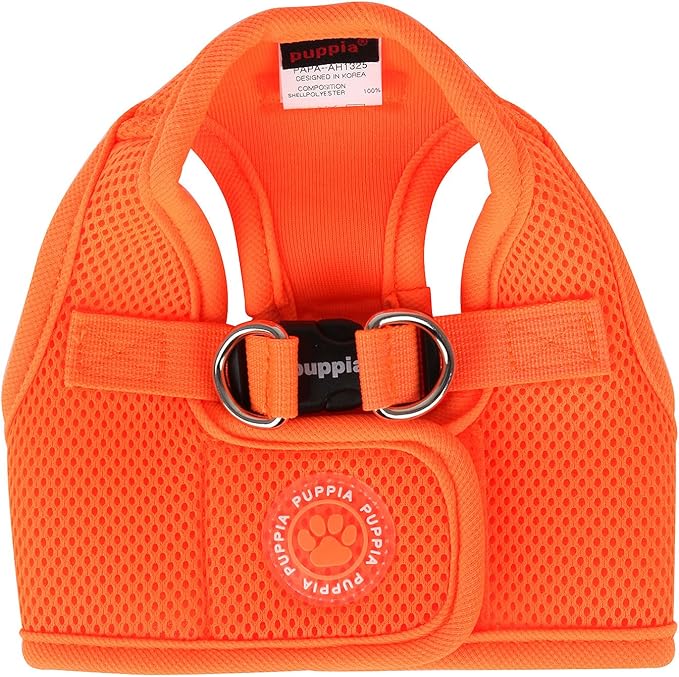 Puppia Neon Soft Vest Harness Step-in No Choke No Pull Walking Training for Small and Medium Dog, Orange, X-Small