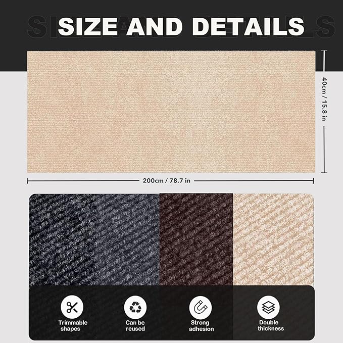 78.7"X15.8" Self-Adhesive Cat Scratching Mat, Couch Protector from Cat Claws, DIY Furniture Protector for Couch, Sofa, Wall & Door, Customizable Couch Scratcher from Cats Claws, No Residue (Beige)