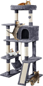 Topeakmart 63in Cat Tree, Large Cat Tower Furniture with Cat Condo, Padded Platform & Sisal-Covered Scratching Post, Stable Cat Tower Pet Play House